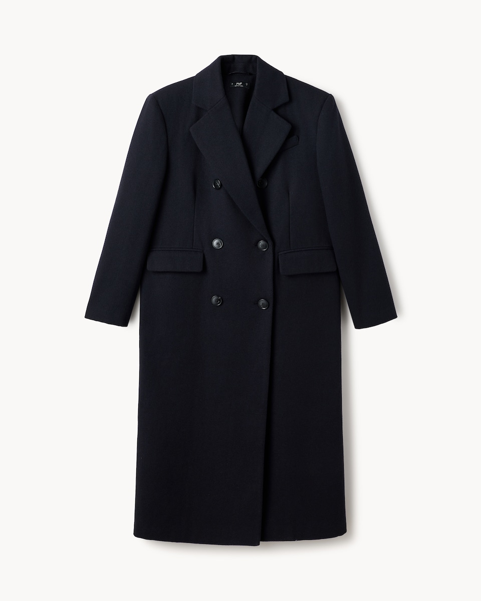 image 1 of F&F Double Breasted Formal Maxi Coat in Navy