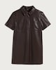 image 4 of F&F Faux Leather Short Sleeved Shirt Dress in Brown