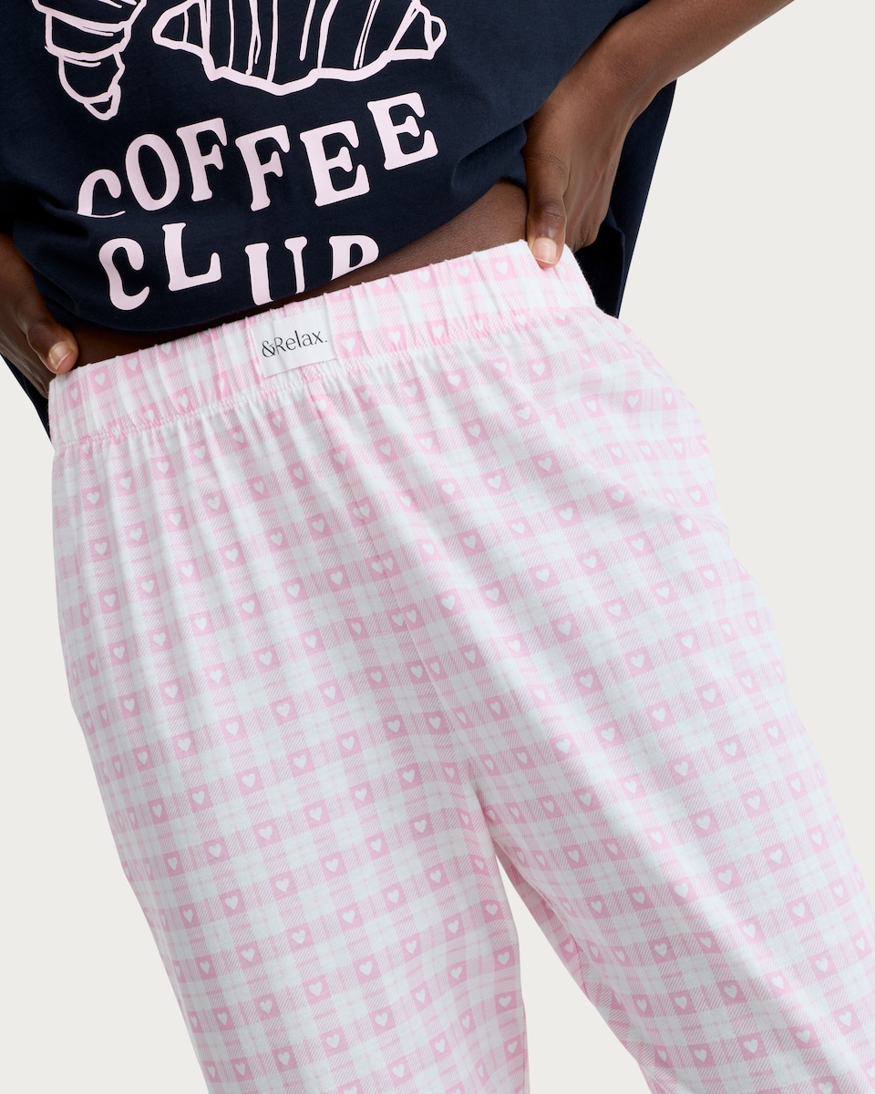 image 1 of F&F Pure Cotton Heart Print Cuffed Pyjama Bottoms in Pink