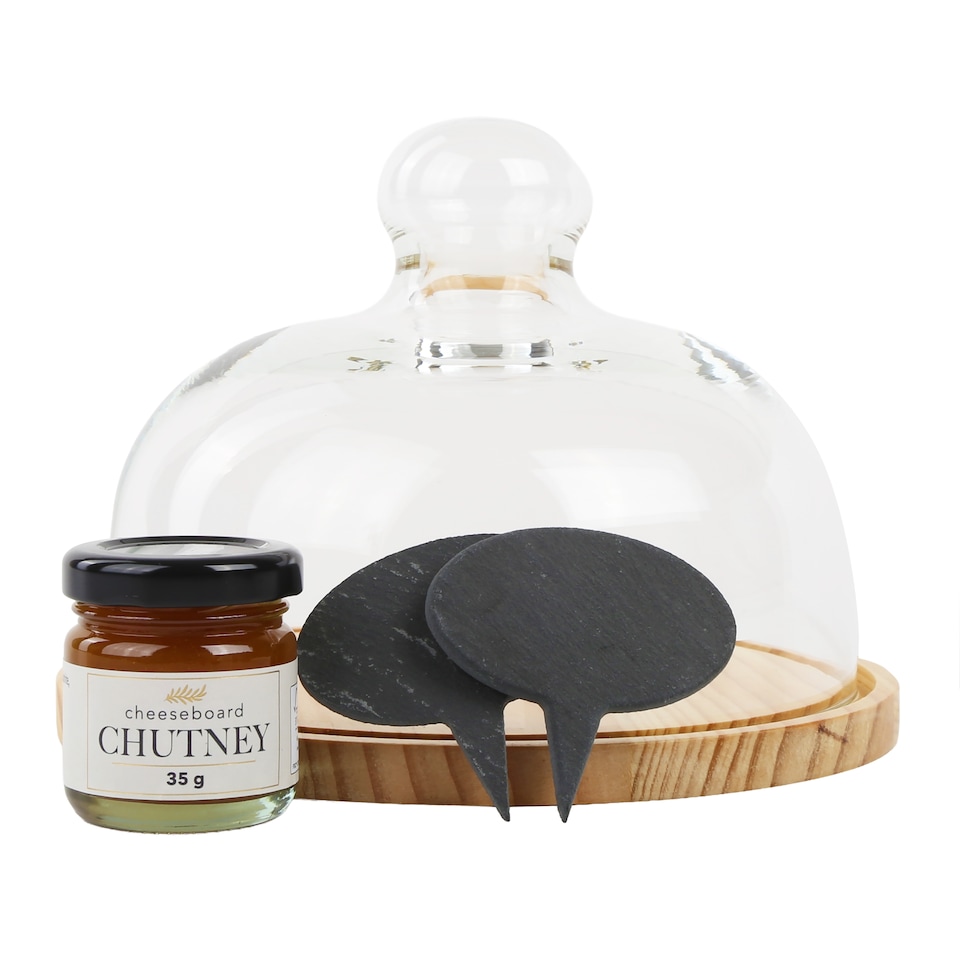 image 1 of Kimm & Miller Deli Cheese Dome With Slate Markers And Chutney Gift Set
