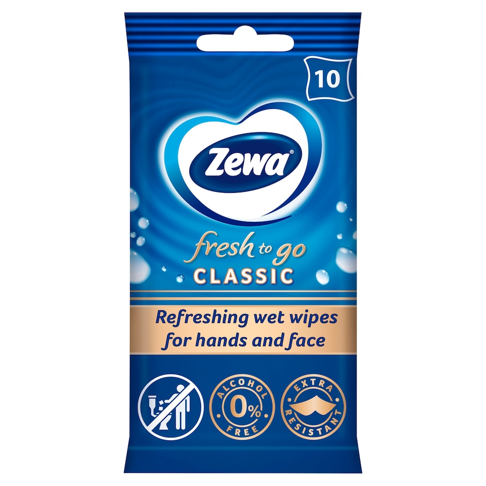 Zewa Fresh To Go Classic frissítő nedves kéz- és arctörlő kendő 10 db