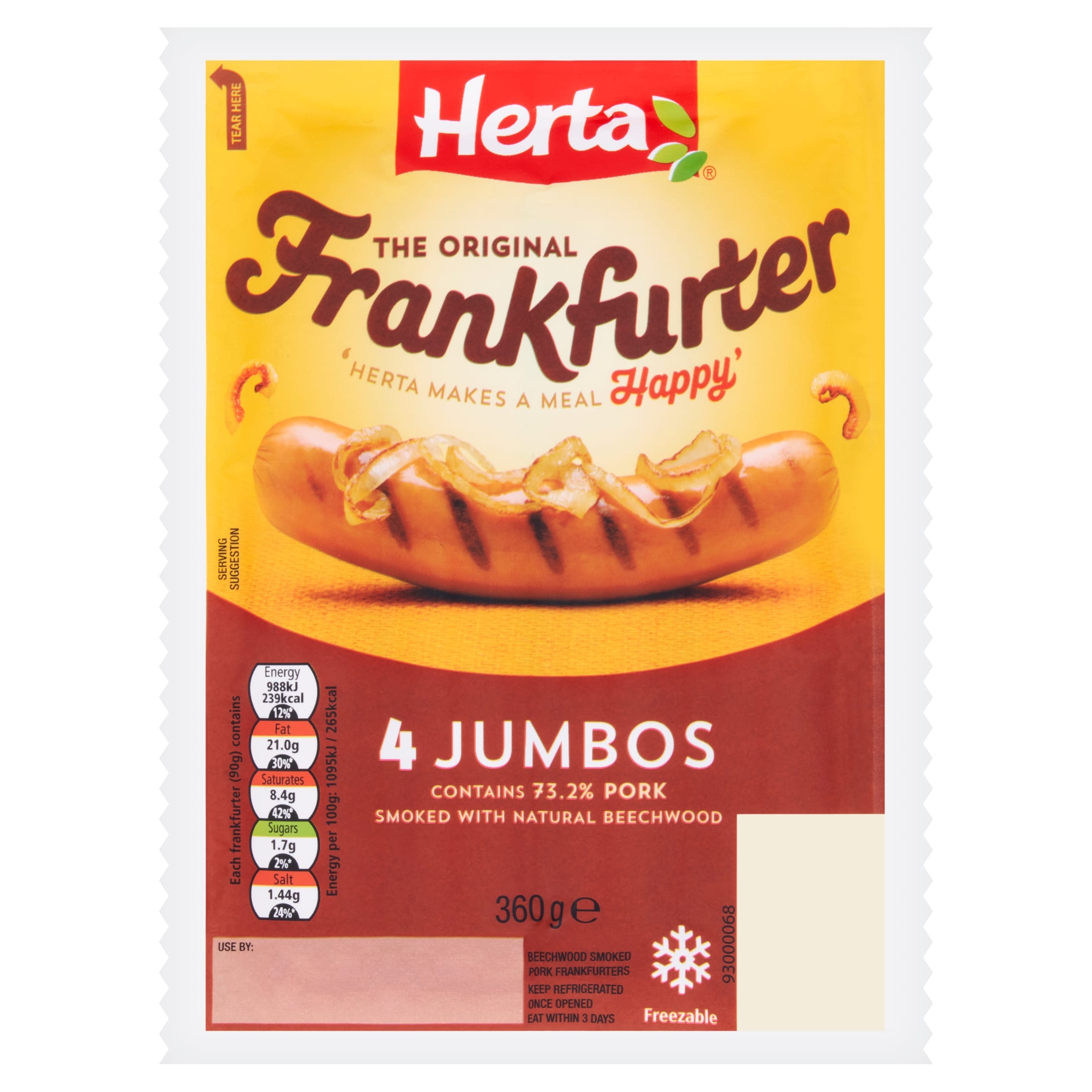 Herta Jumbo Frankfurters Hot Dogs 4 Pack 360g
