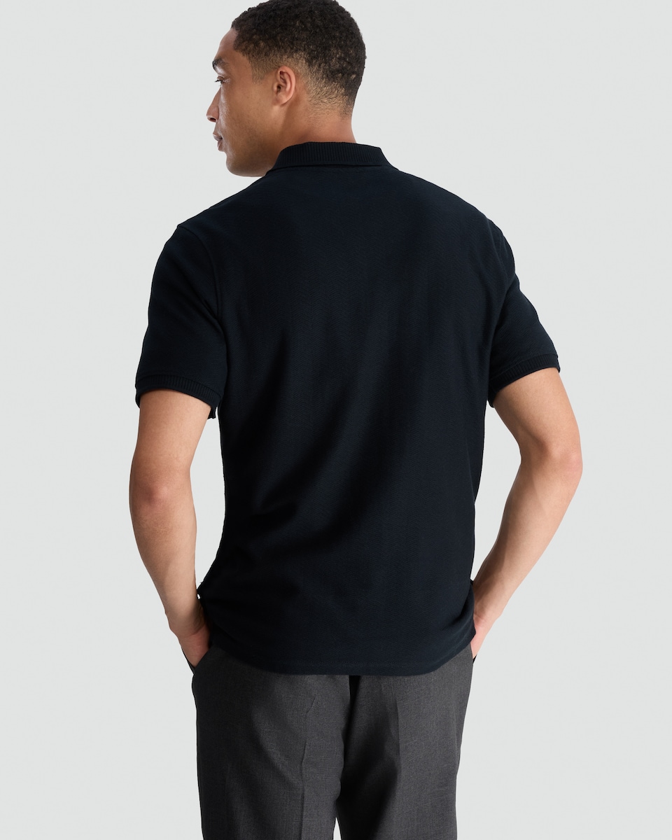 image 1 of F&F Pure Cotton Zip Neck Polo Shirt in Navy