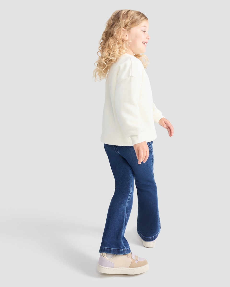 image 1 of F&F Girls Cotton Rich Flared Jeans in Blue