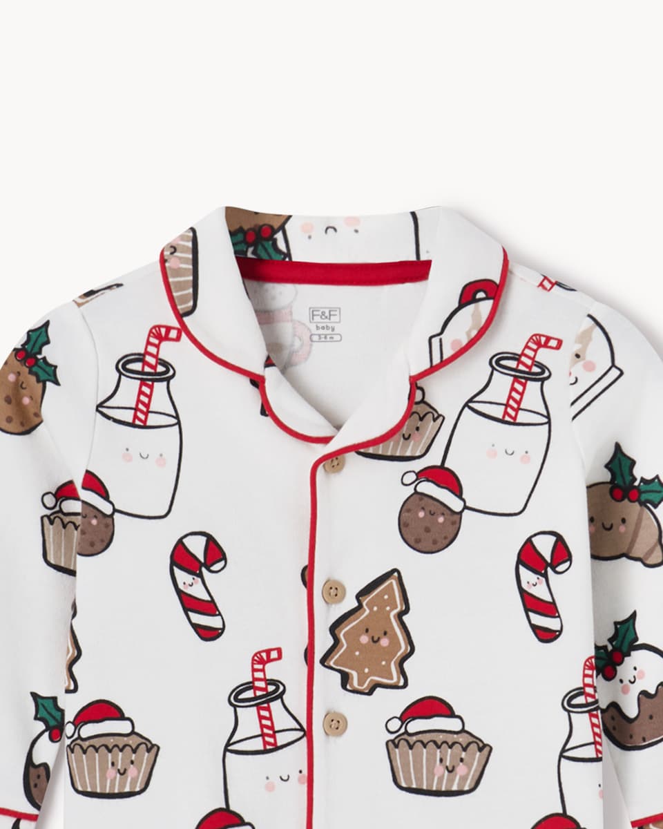 image 1 of Christmas Baby Pure Cotton Printed Revere Pyjama Set with Comforter in White
