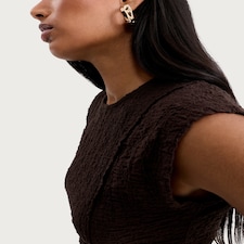 F&F Cotton Rich Textured Peplum Hem T-Shirt in Chocolate