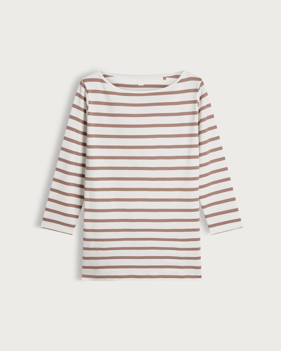 image 1 of F&F Pure Cotton Striped Boat Neck Top in Multi Brown
