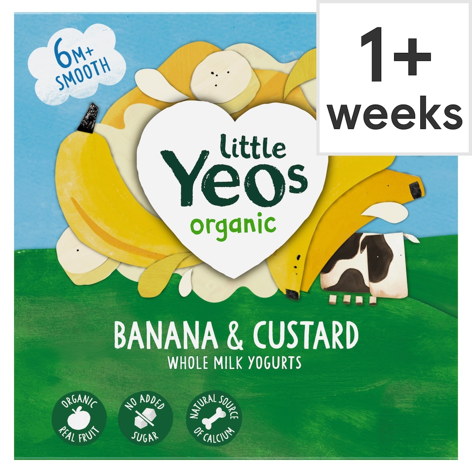 Little Yeos Organic No Added Sugar Banana & Custard Yogurt 4 x 85g
