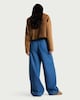 image 3 of F&F High Rise Barrel Leg Drawstring Jeans in Blue