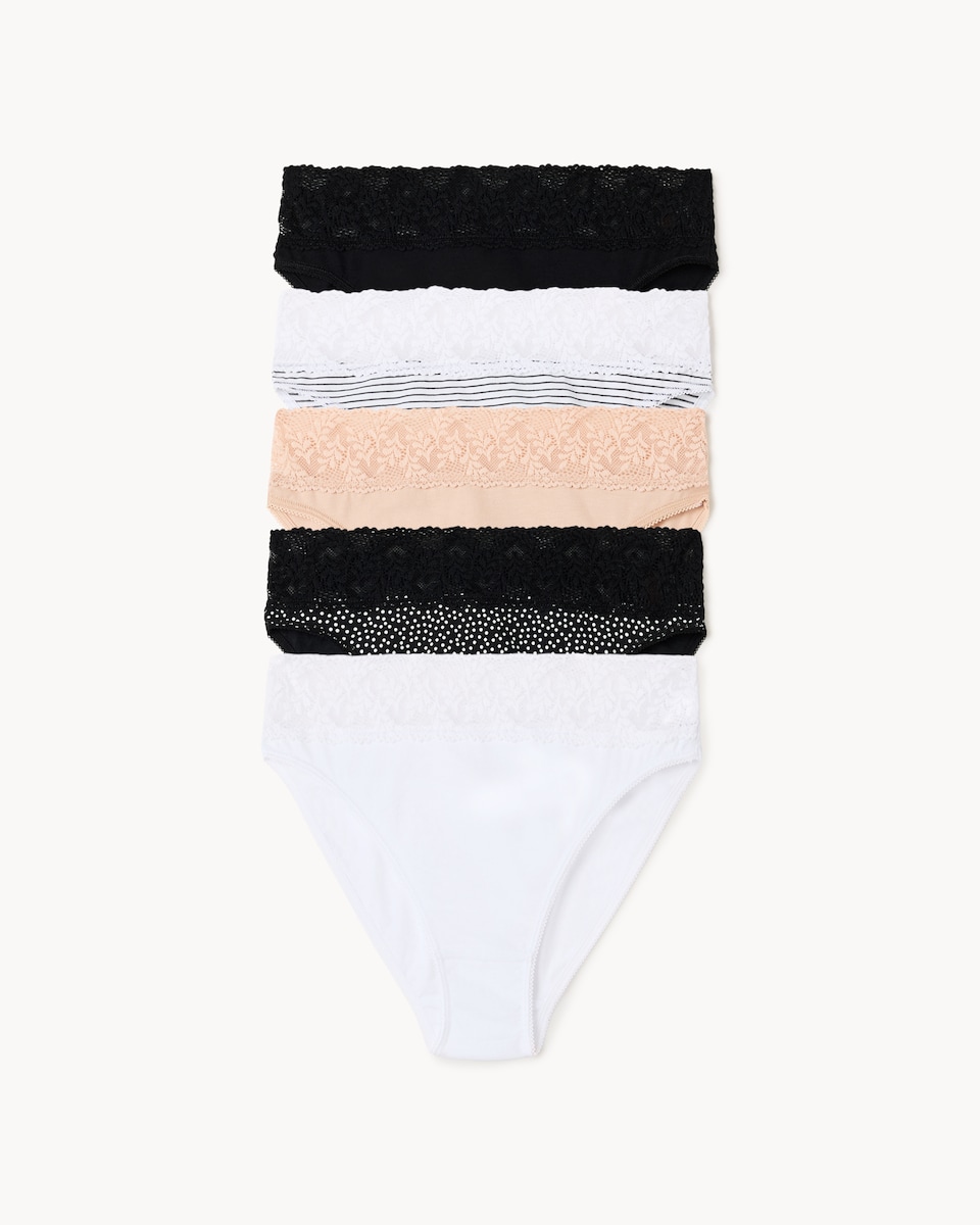 image 1 of F&F 5-Pack Cotton Rich Lace Trim Printed High Leg Knickers in Multi