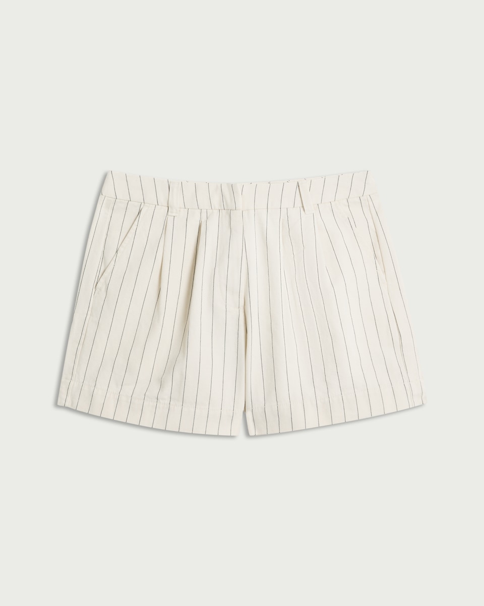 image 1 of F&F Cotton Rich Striped Pleated Co-ord Shorts in Ecru
