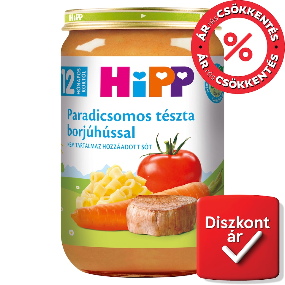 HiPP bio paradicsomos tészta borjúhússal bébiétel 12 hónapos kortól 220 g