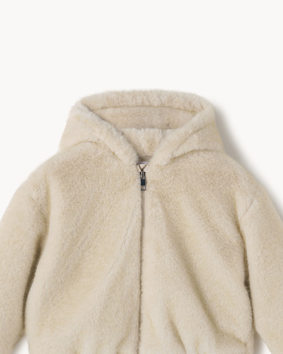 image 1 of F&F Girls Faux Fur Zip Up Jacket in Camel