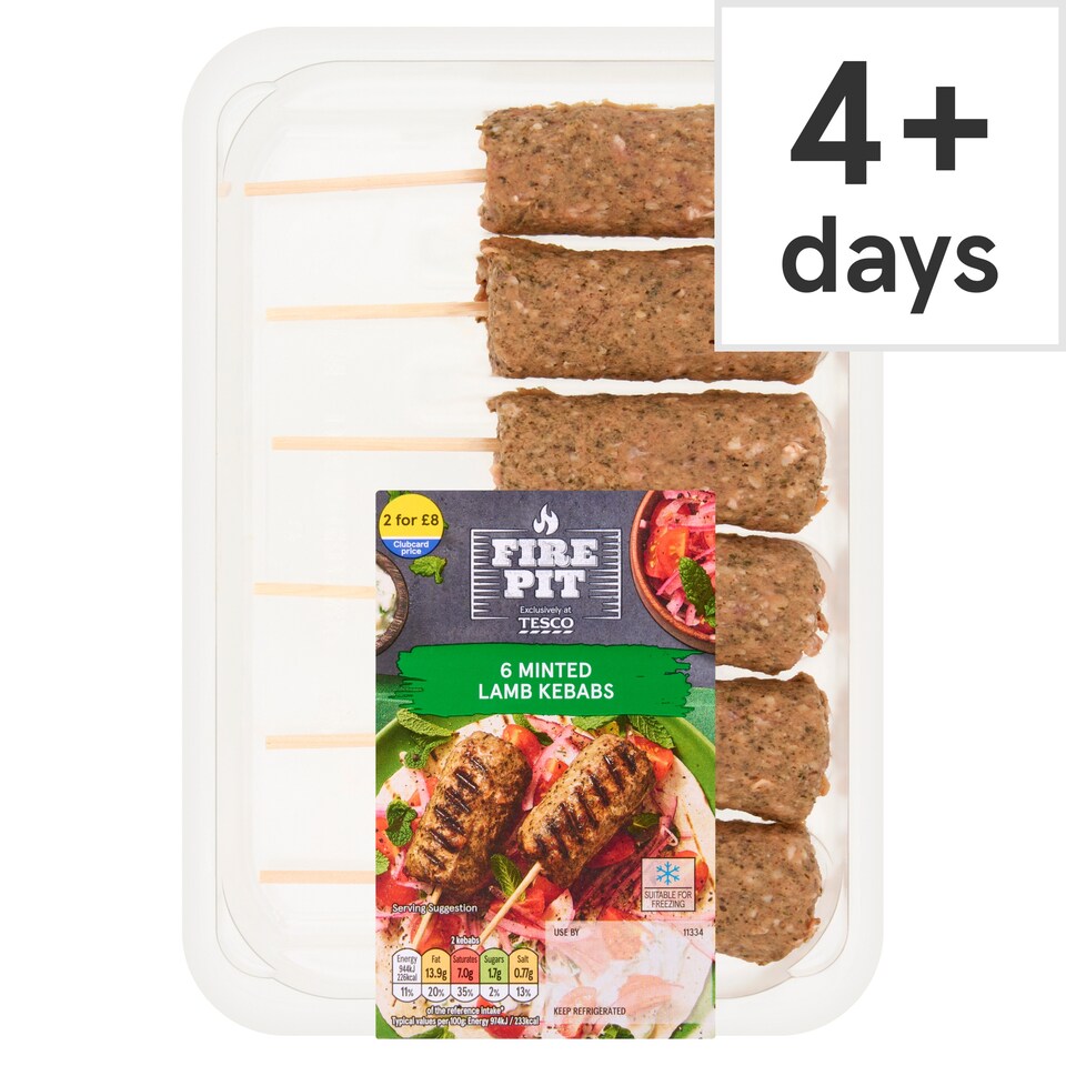 Tesco Firepit 6 Minted Lamb Kebabs 360g