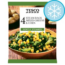 Tesco 4X Steam Bags Mixed Greens & Corn 640G