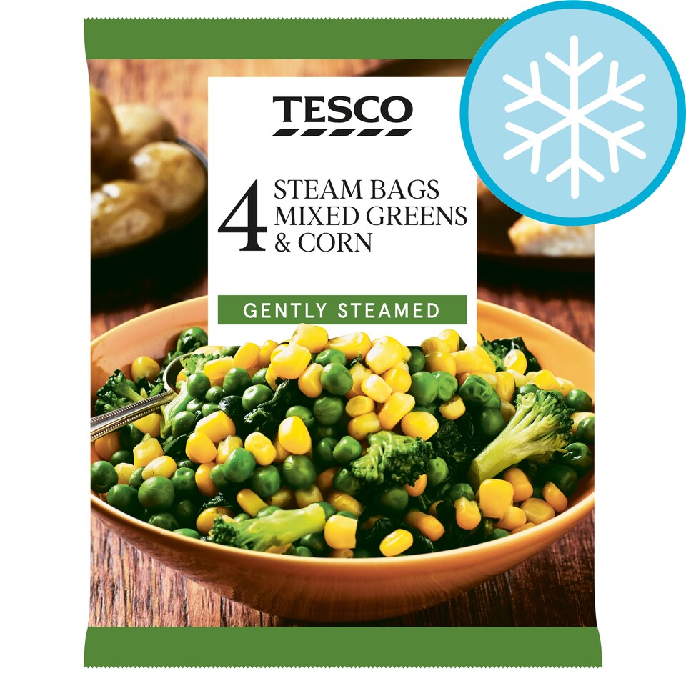 Tesco 4X Steam Bags Mixed Greens & Corn 640G
