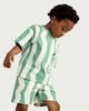 image 1 of F&F Boys 2-Piece Pure Cotton Wave Print T-Shirt and Shorts Set in Green