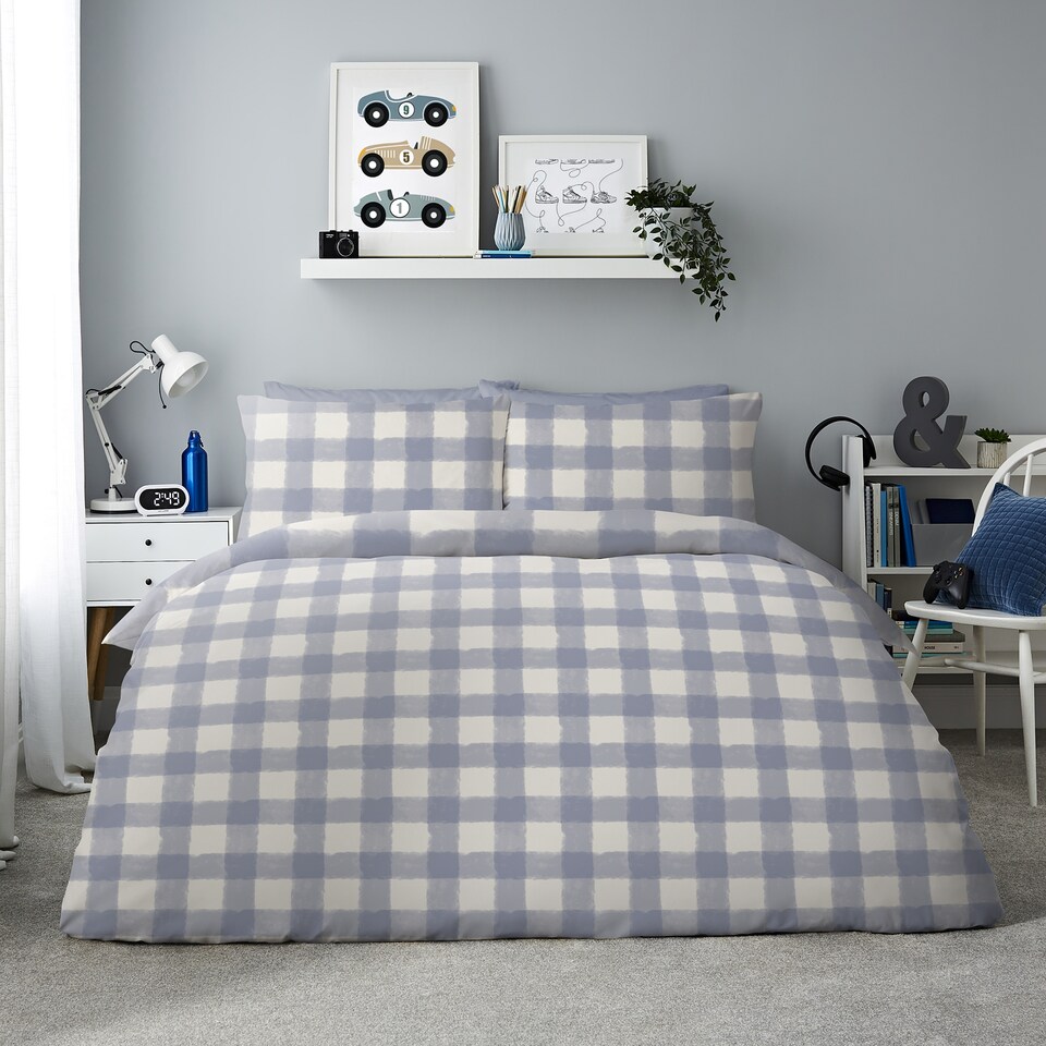 image 1 of Silentnight Blue Check Duvet Set Single
