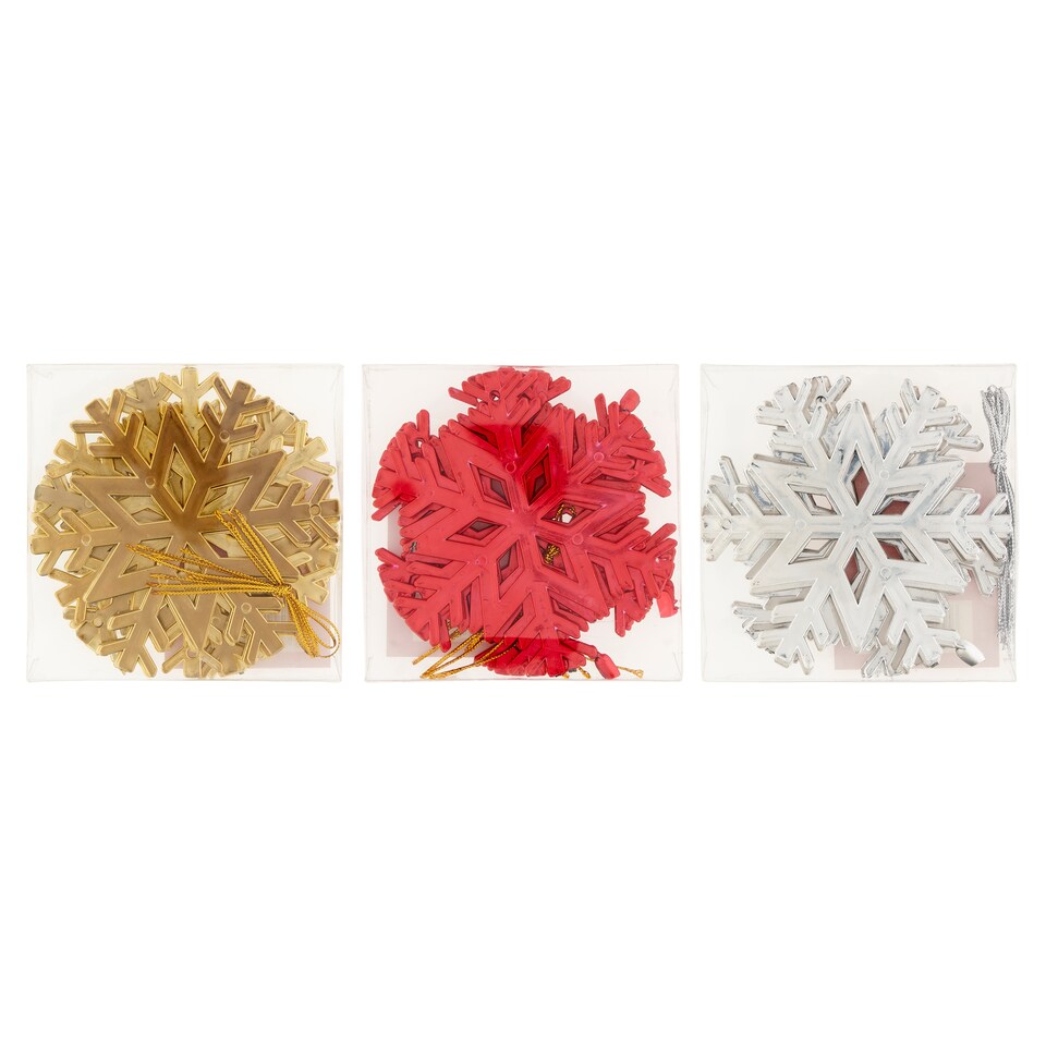 Mobil Digital ezüst, arany, piros hópehely dekoráció 10 cm 6 db