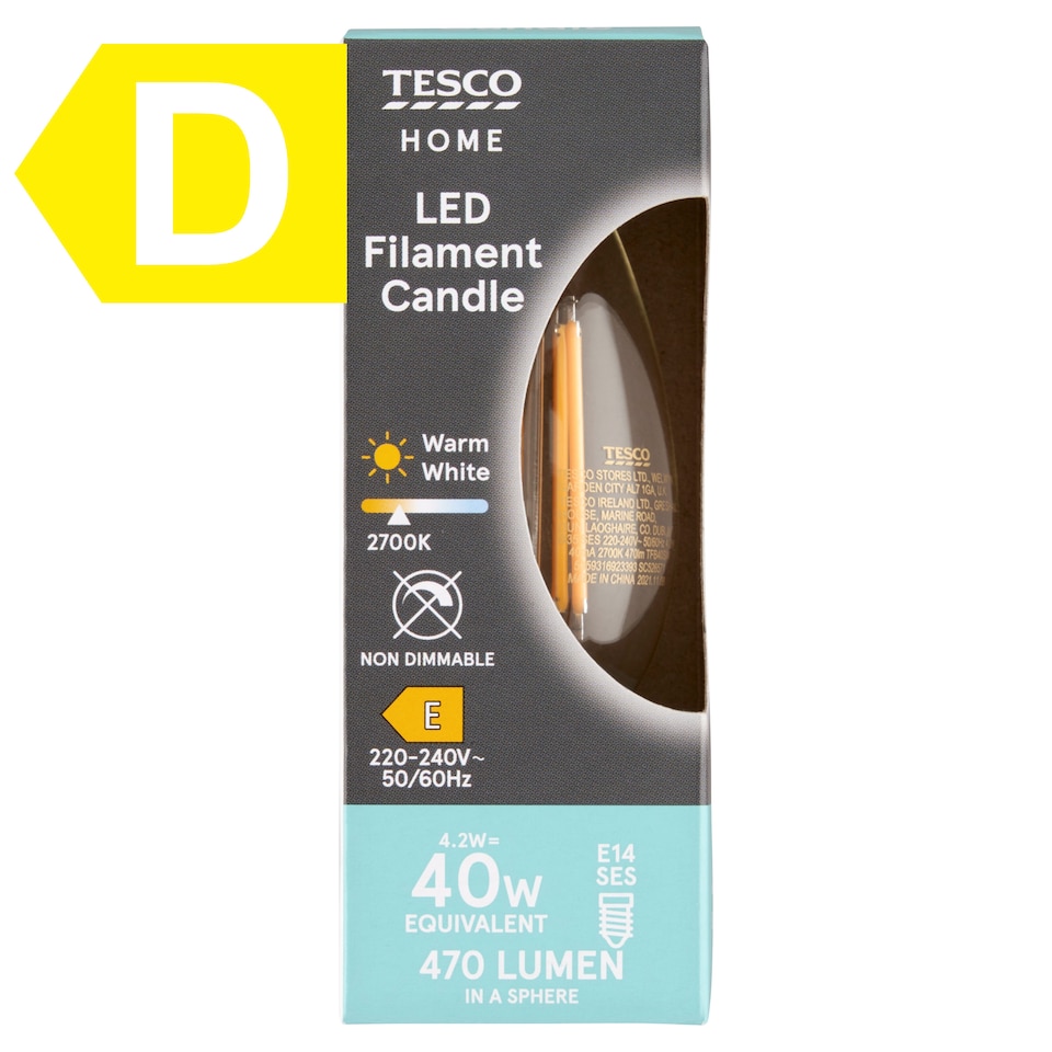 Tesco Home E14 470 lm 40 W 2700K LED izzószálas gyertya  1. kép