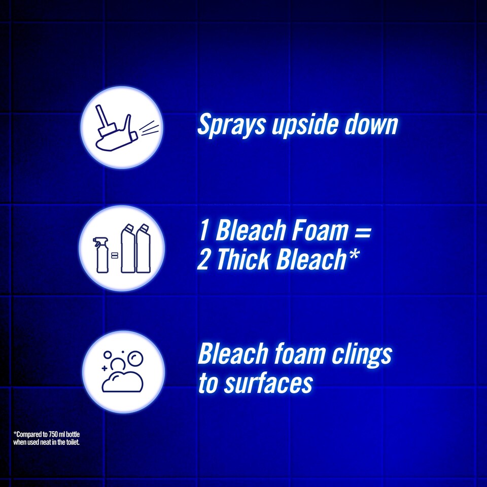 image 1 of Domestos Bleach Foam Spray Toilet & Bathroom Cleaner Mint Boost 650ml