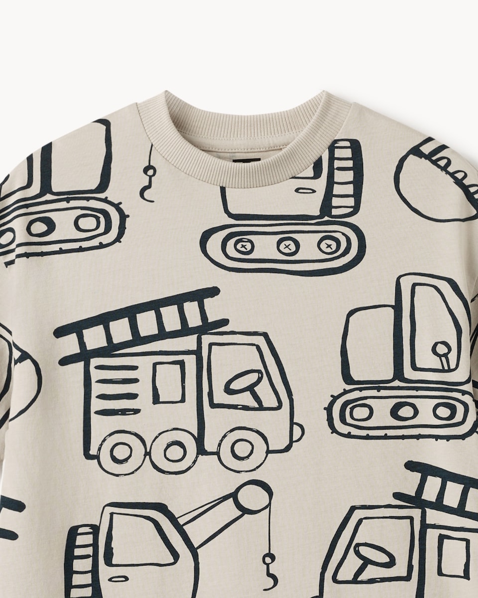 image 1 of F&F Boys Pure Cotton Vehicle T-Shirt in Stone