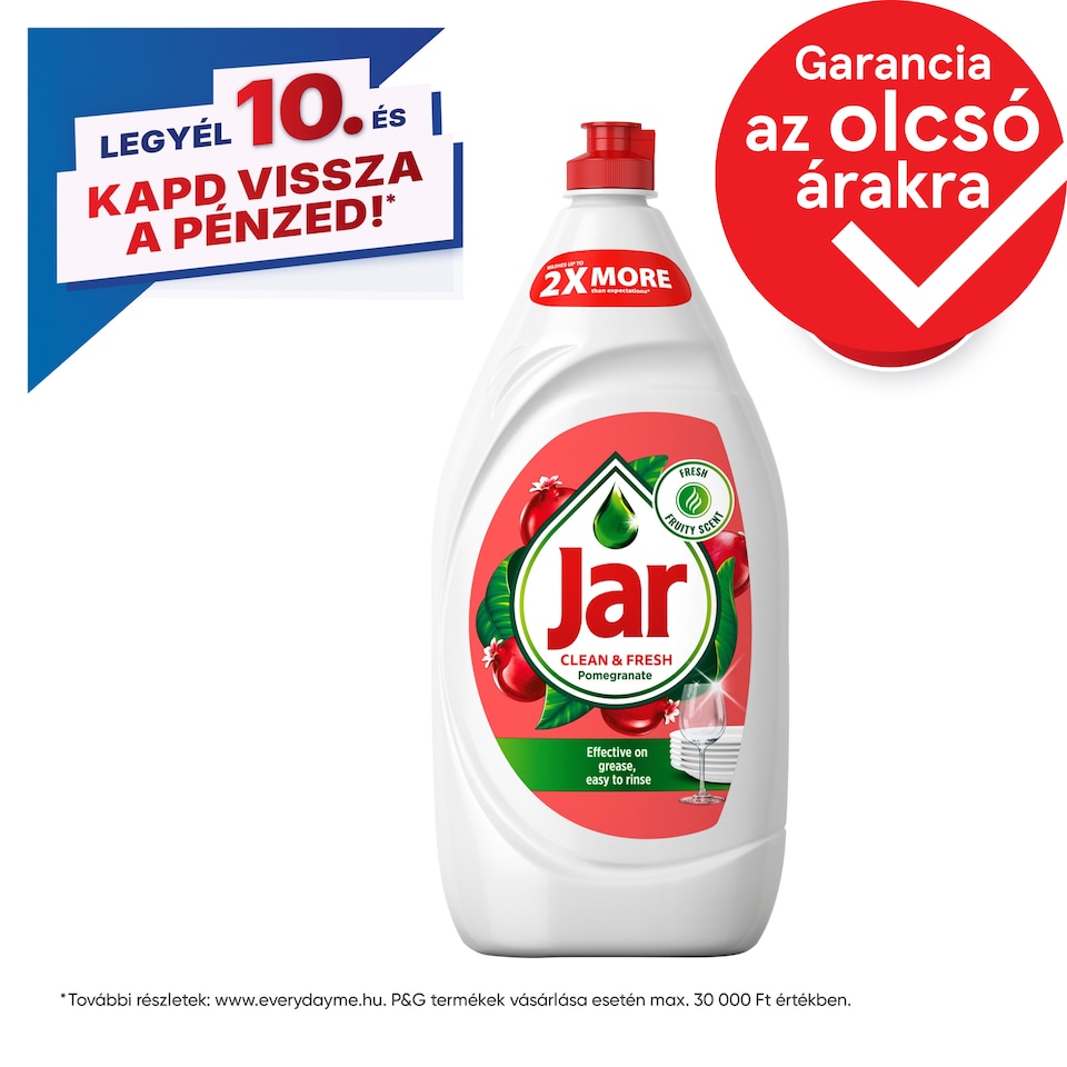 Jar Clean & Fresh Pomegranate&Honeysuckle Folyékony Mosogatószer Csillogóan Tiszta Edényekért,1350ml