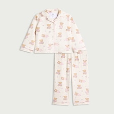 F&F Girls Fleece Teddy Bear Print Pyjama Set in Multi