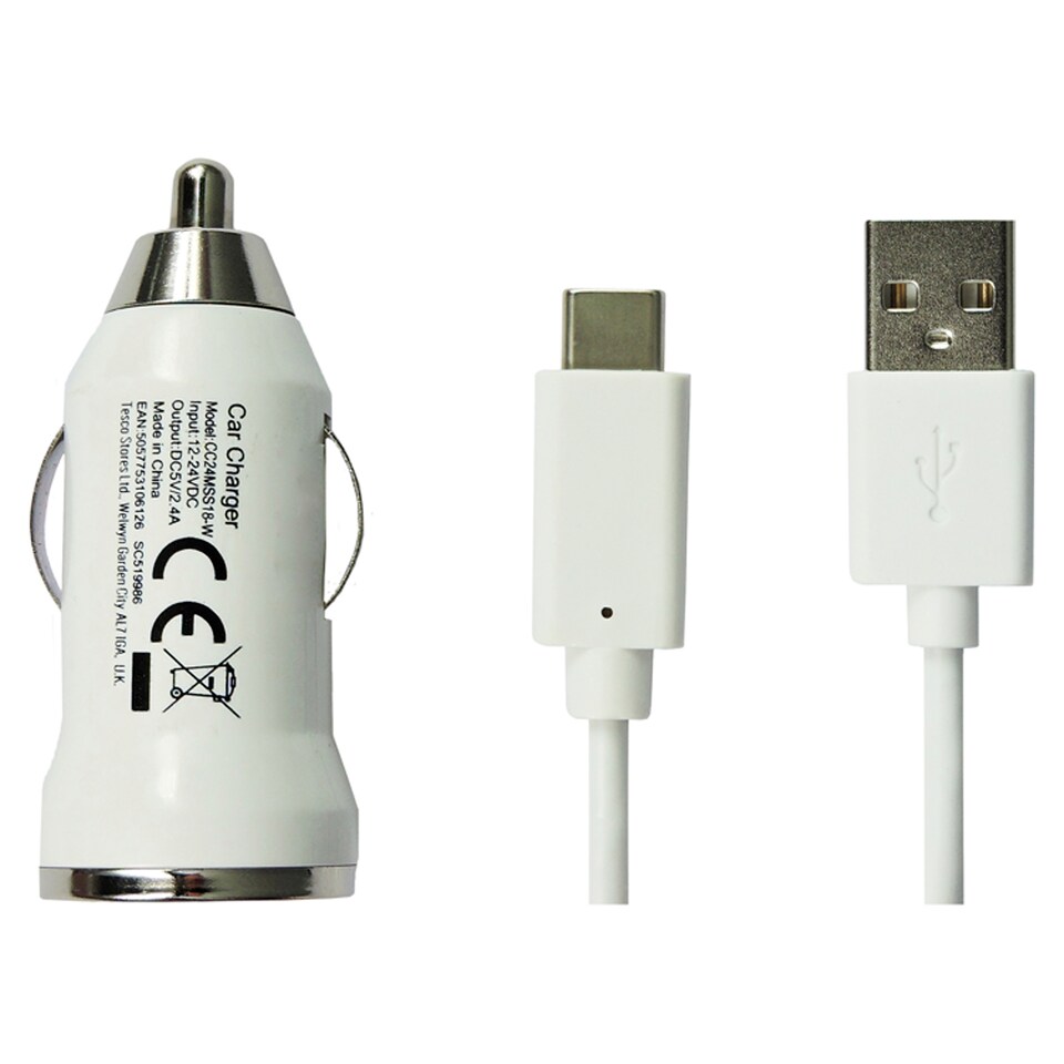 T. 2.4A Car Charger with USB C cable 1m White