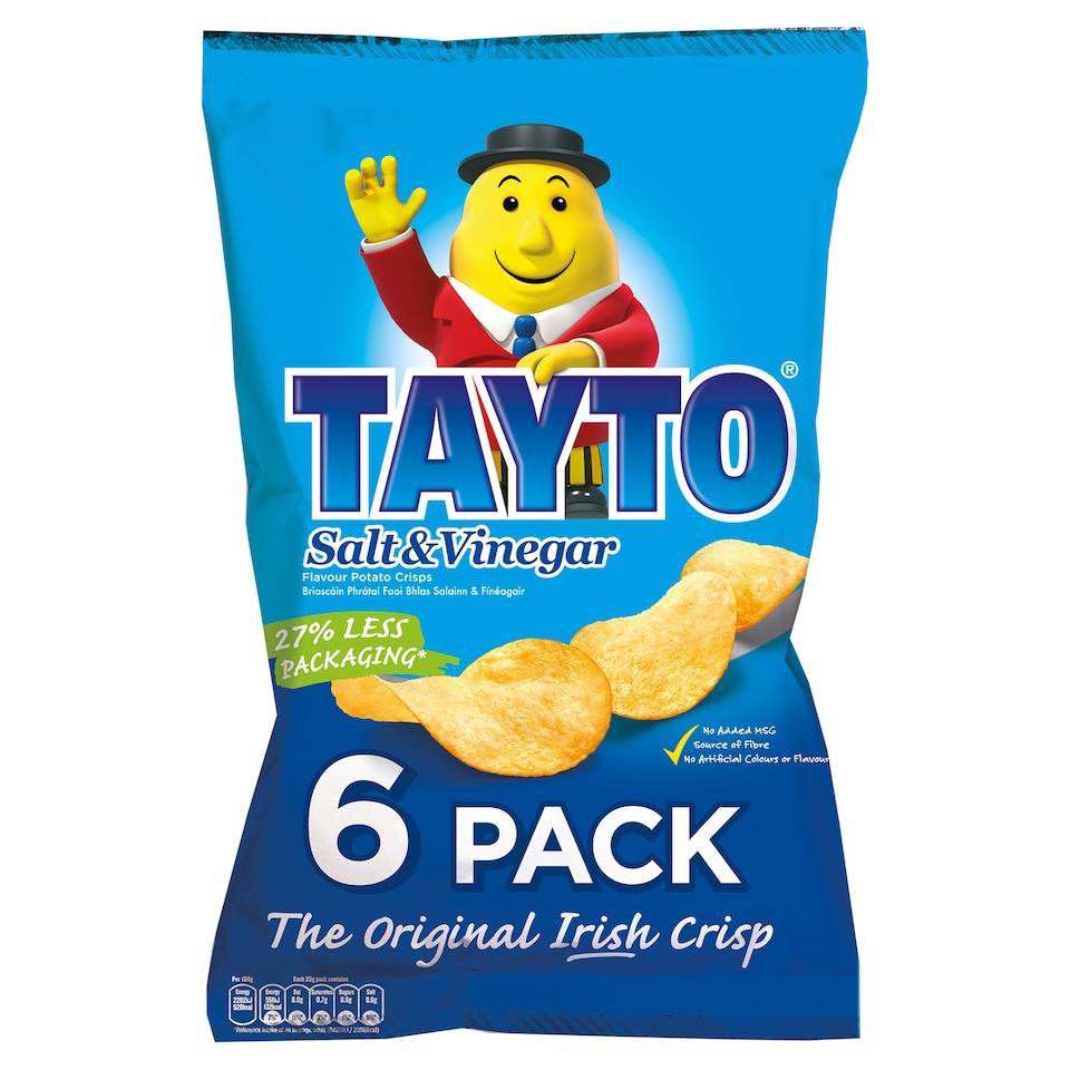 Tayto Crisps Salt And Vinegar 6 X 25G