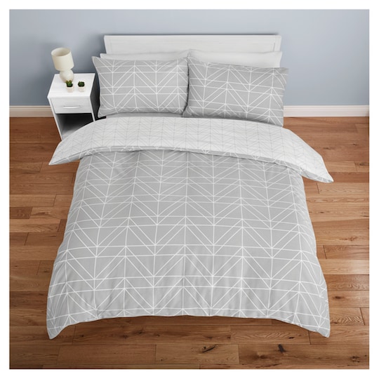 Tesco Grey Geo Duvet Set Double Tesco Groceries