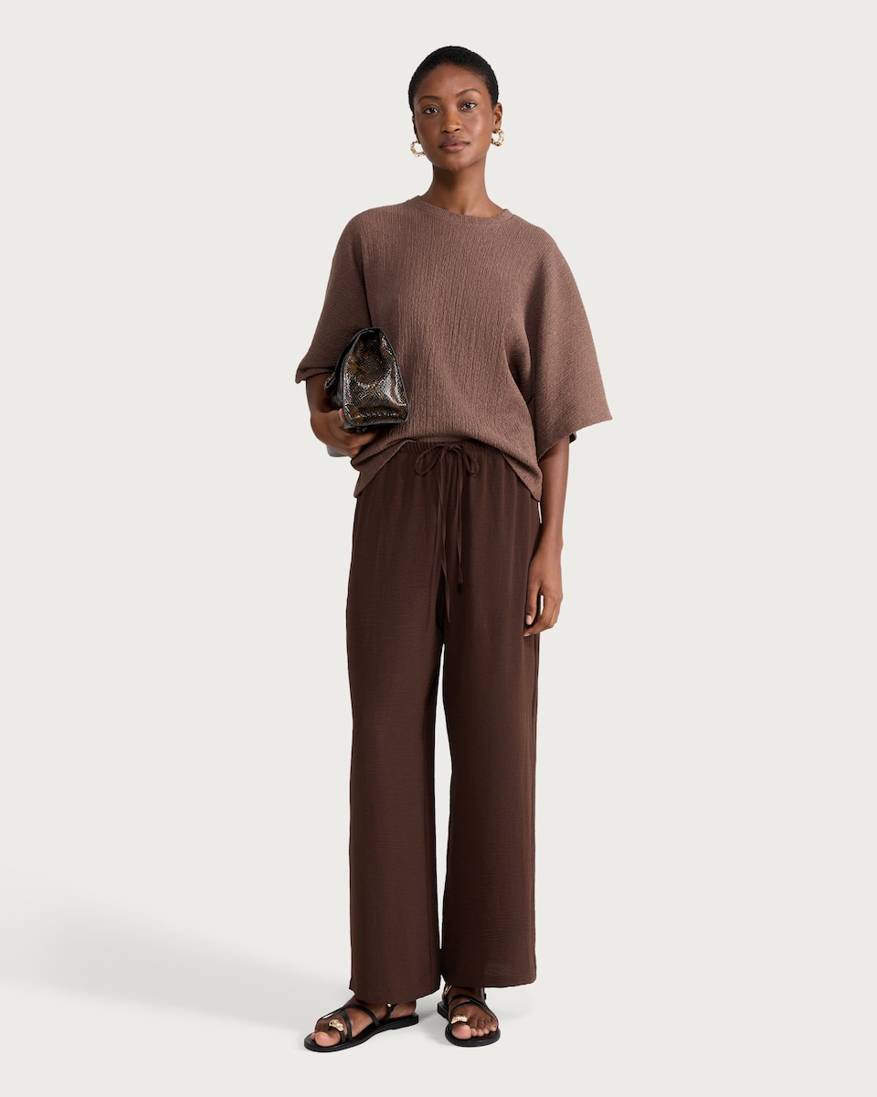 image 1 of F&F Wide Leg Drawstring Trousers in Chocolate