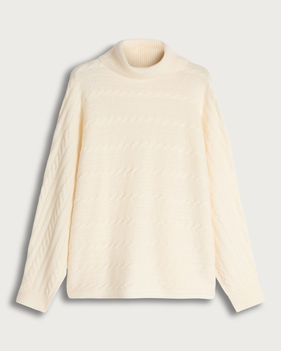 F&F Cable Knit Roll Neck Batwing Jumper with Wool in Cream