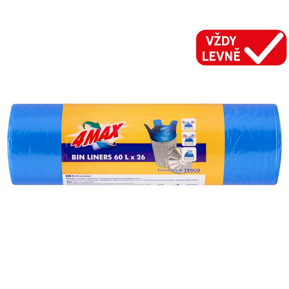 4MAX Pytle na odpadky 60 l 26 ks
