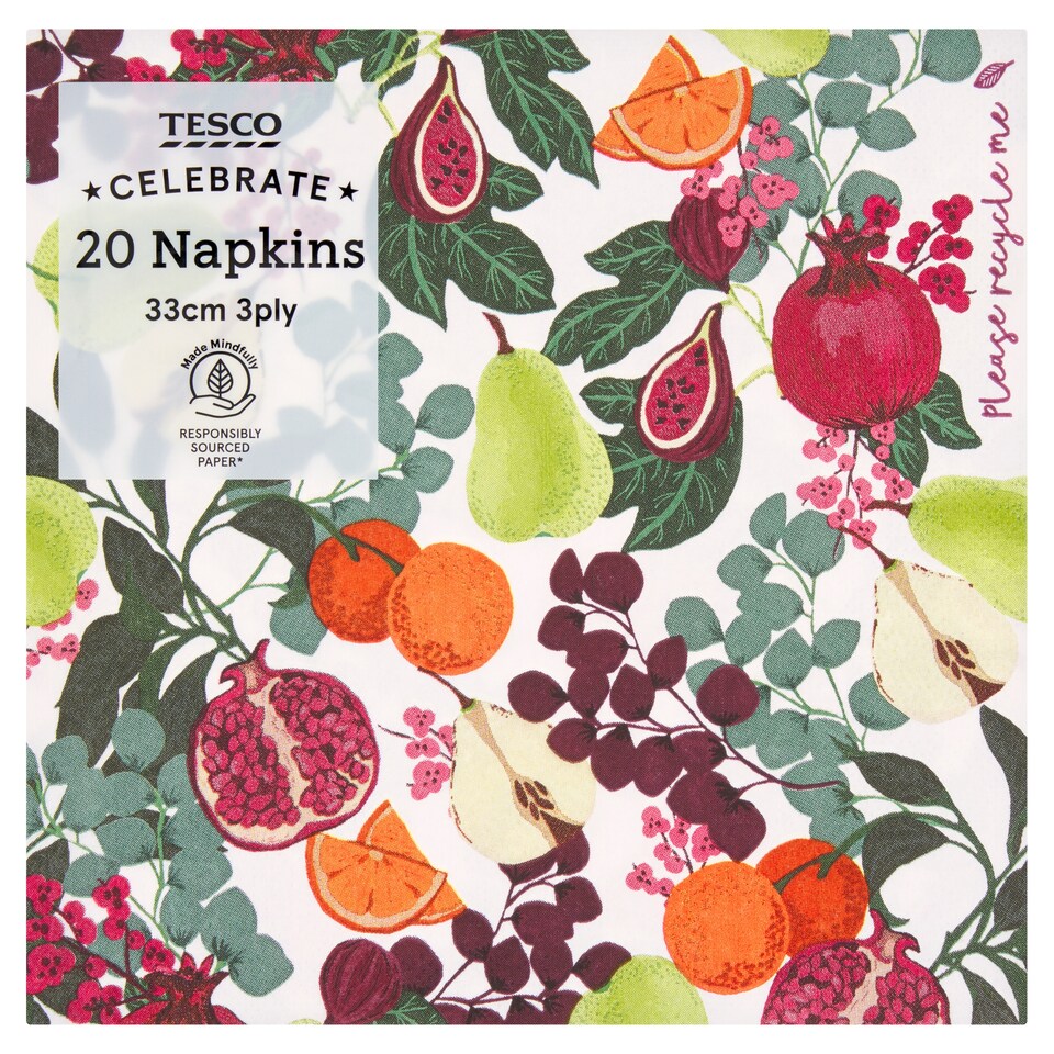 Tesco Foraged Fruits Napkin 33cm 3ply 20pk