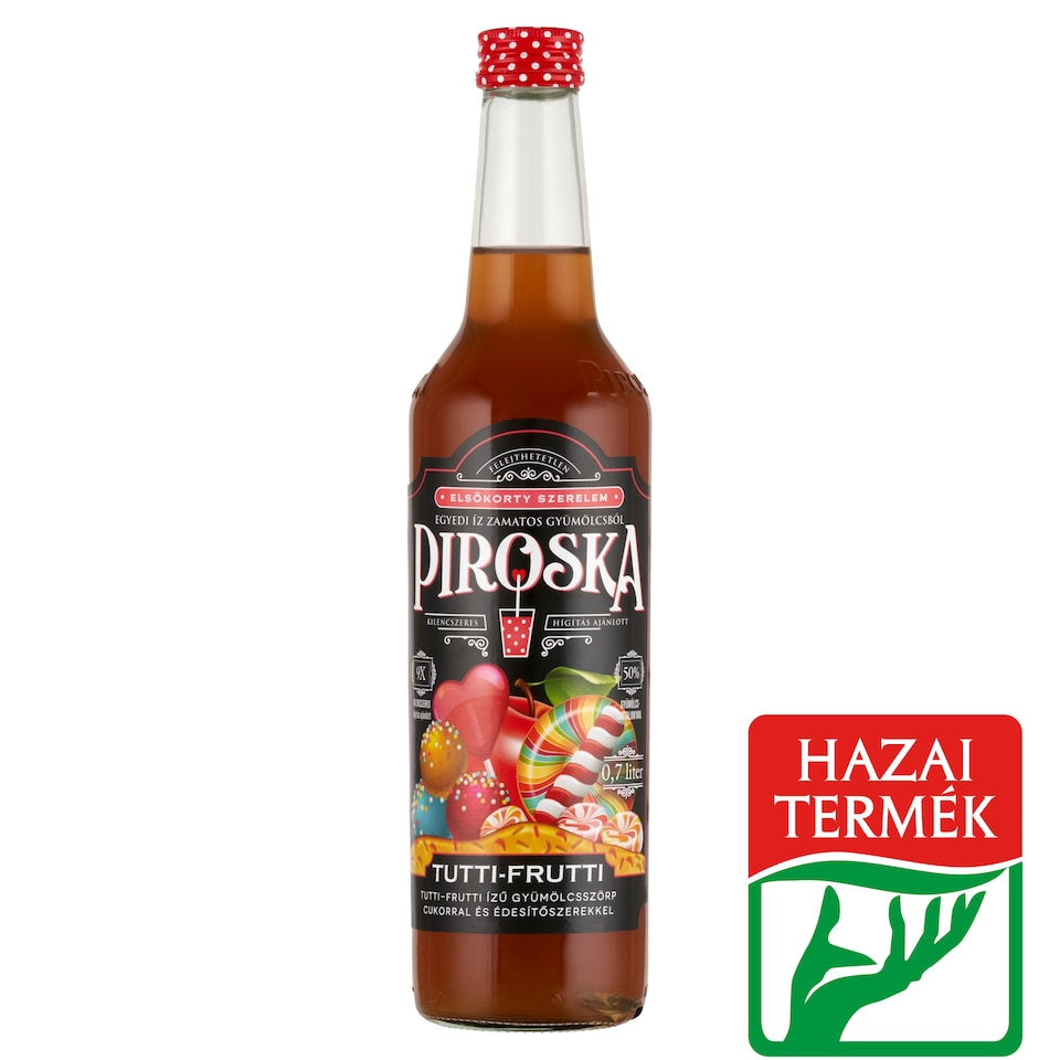 Piroska tutti-frutti ízű gyümölcsszörp cukorral és édesítőszerekkel 0,7 l