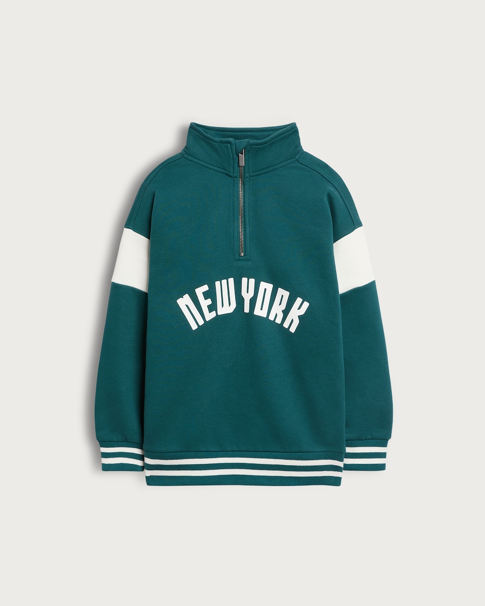 F&F Boys Cotton Rich New York Quarter Zip Sweatshirt in Green