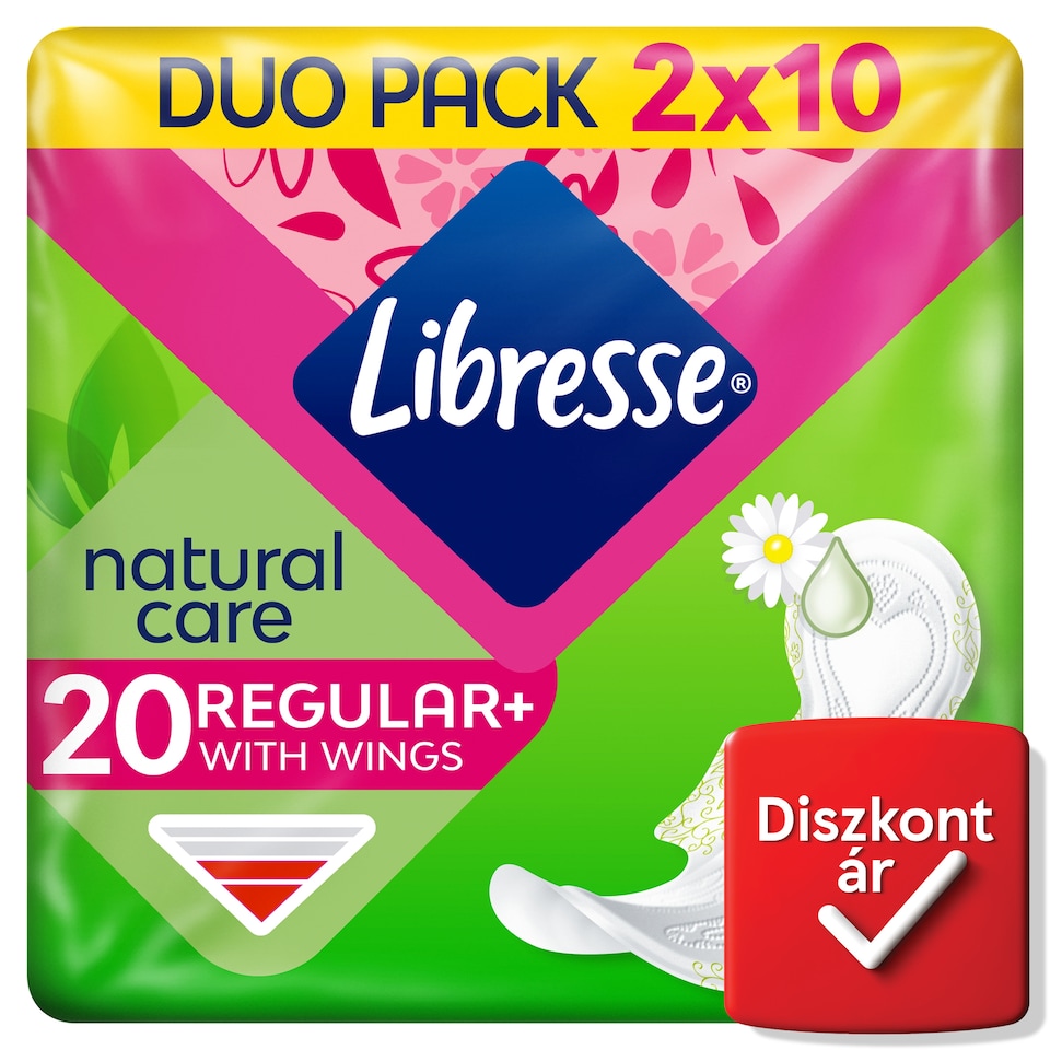 Libresse Regular+ Natural Care szárnyas egészségügyi betét 2 x 10 db  1. kép