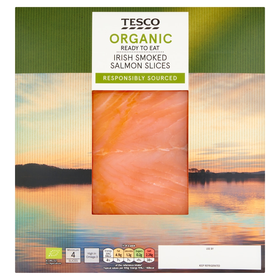 Tesco Organic Ready To Eat Irish Smoked Salmon Slices 100g 