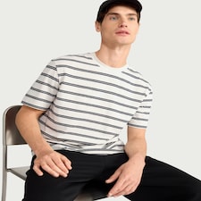 The F&F Edit Linen Rich Striped T-Shirt in Ecru