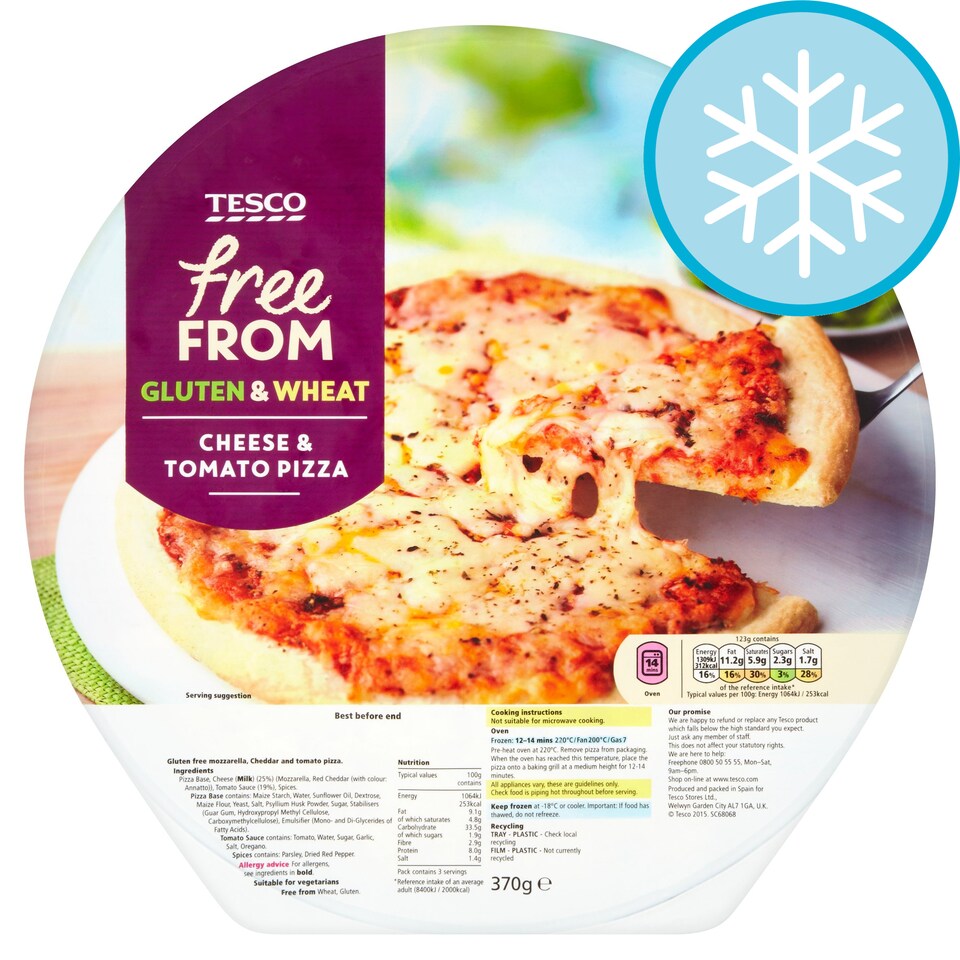 Tesco Free From Cheese And Tomato Pizza 370G
