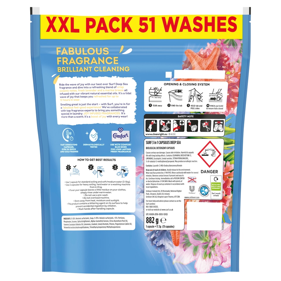 image 1 of Surf Deep Sea Laundry Washing Capsules 51 Washes 882g