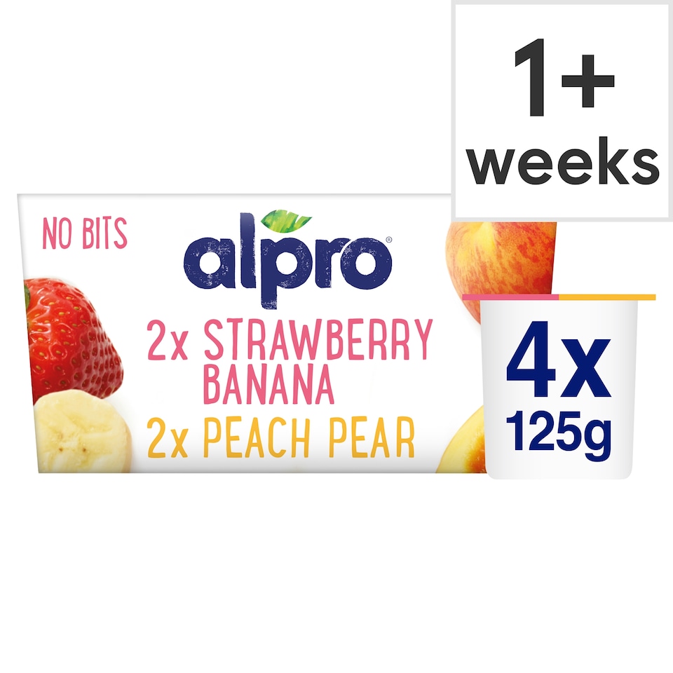 image 1 of Alpro Strawberry Banana Peach Pear Soya Dairy Free Yoghurt Alternative 4x125g