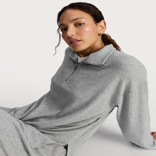 F&F Ribbed Snit Half Zip Pyjama Set in Grey