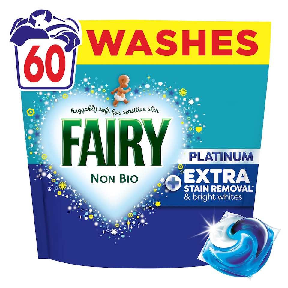image 1 of Fairy Non Bio Platinum Washing Pods Extra Stain Removal 60 Washes 1494g