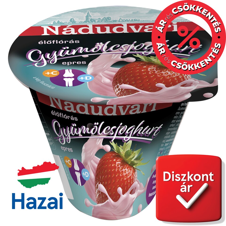Nádudvari élőflórás, epres, zsírszegény gyümölcsjoghurt 125 g