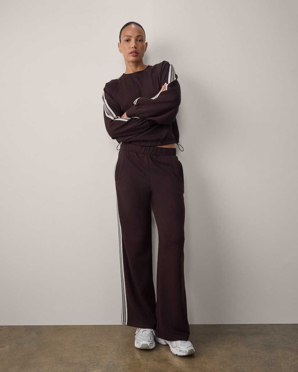 image 1 of F&F Active AFTERCLASS Side Stripe Sweatshirt in Chocolate
