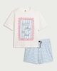 image 4 of F&F 2-Piece Pure Cotton Slogan Pyjama Set in Multi Blue