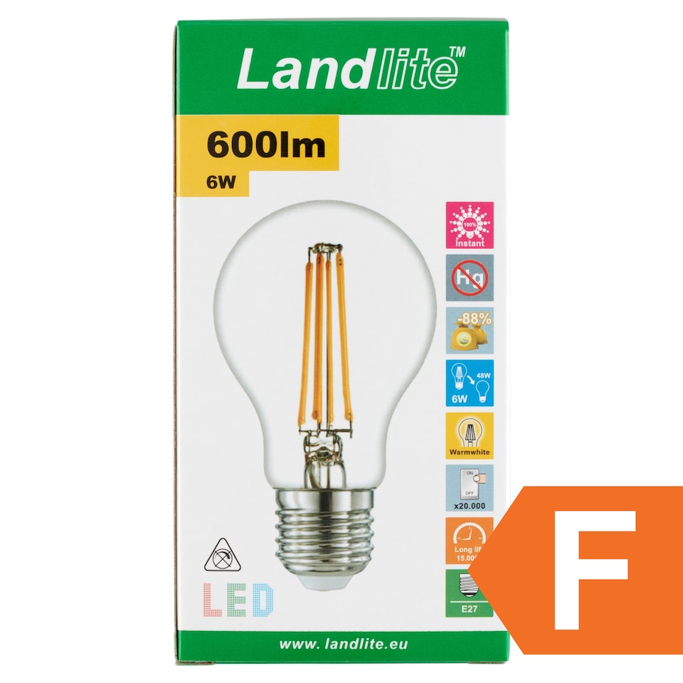 Landlite A60 600 lm 6 W E27 2700K Filament LED izzó 1. kép
