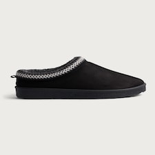 F&F Faux Fur Lined Embroidered Mule Slippers in Black